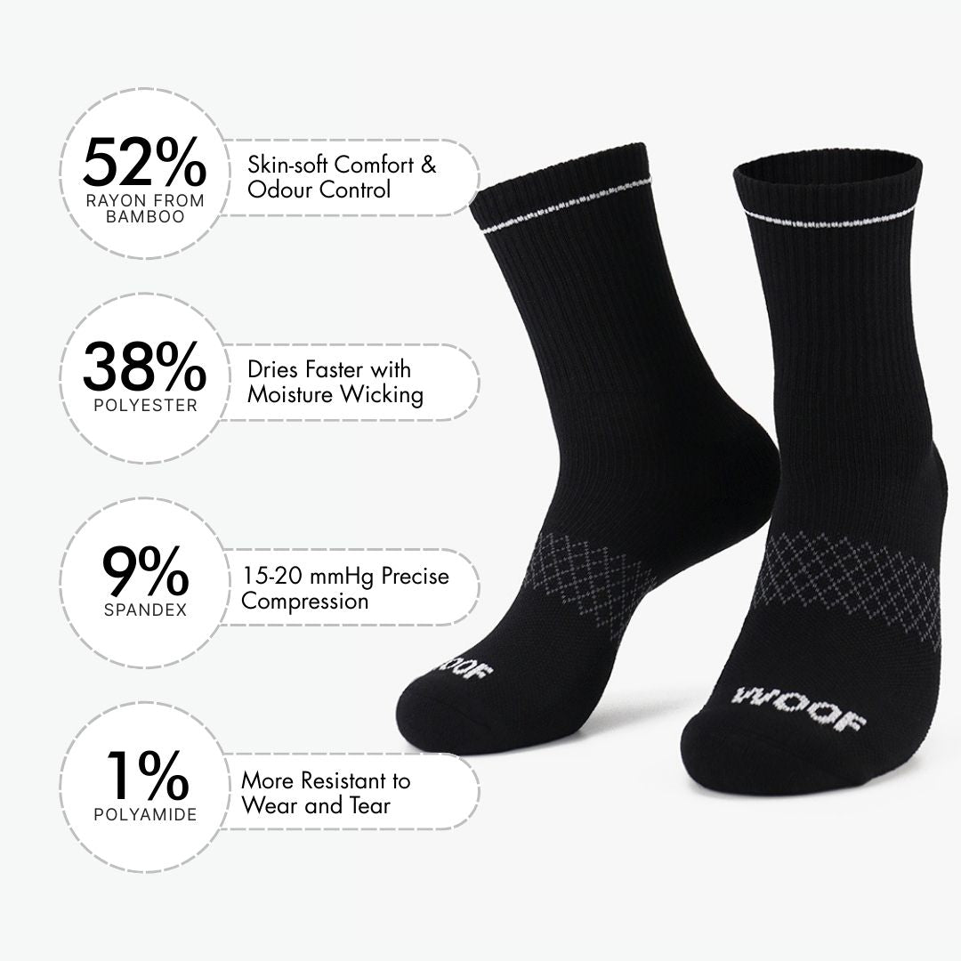 Black Bamboo Crew Compression Socks
